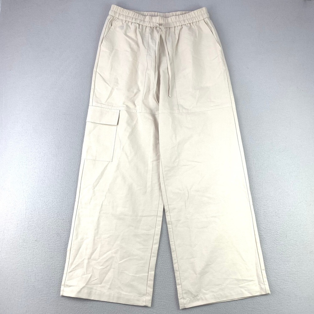NiMin Cargo Pants Womens M NWT Beige Wide Leg‎ Elastic Waist Drawstring Pockets